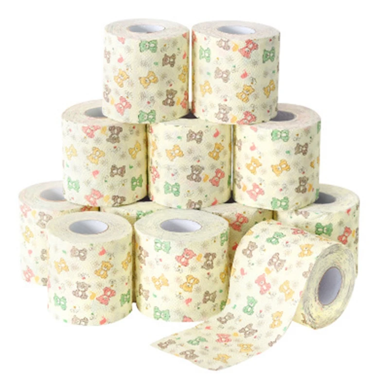 

12PCS Household Bathroom Toilet Paper Napkins Printed Small Roll Paper Does Not Block the Toilet
