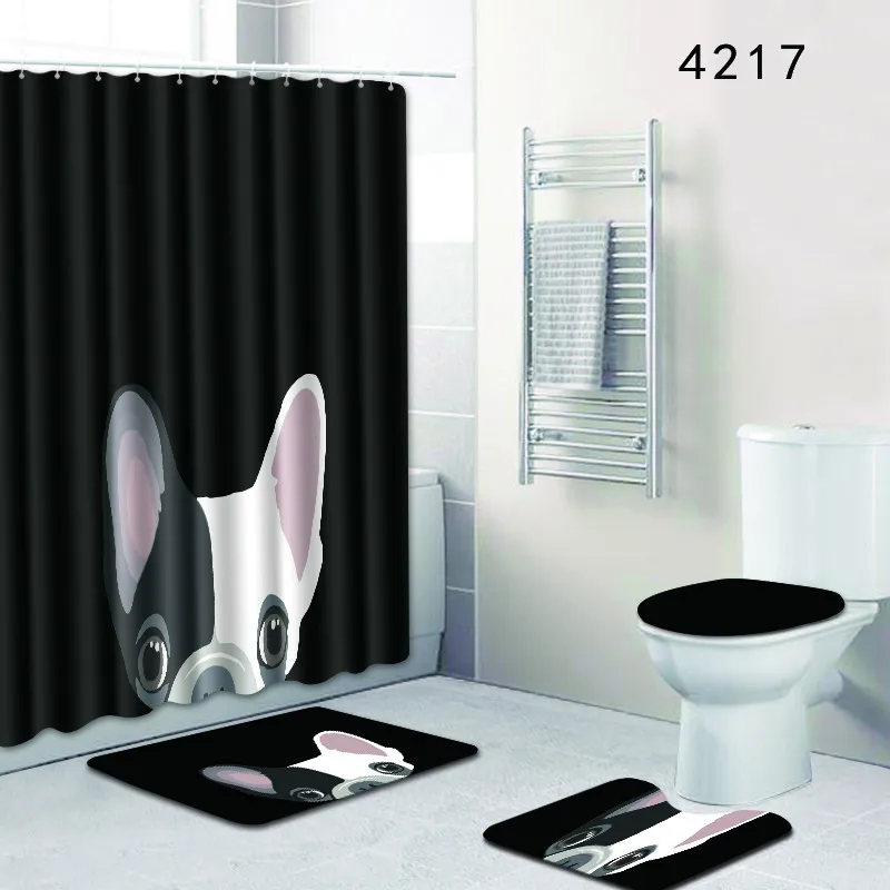 

animals Print Shower Curtain 4 Piece Carpet Cover Toilet Cover Bath Mat Pad Set Bathroom Curtain 12 Hooks
