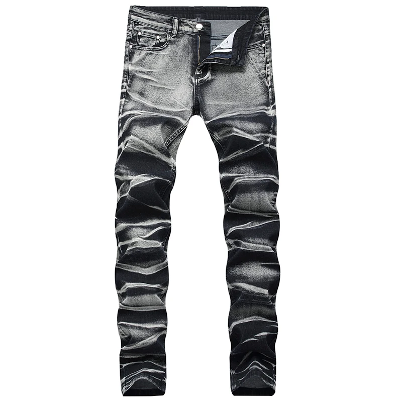 Мужские облегающие джинсы с цветным принтом, брюки батальных размеров из денима фасонного крашения «тай-энд-дай»
