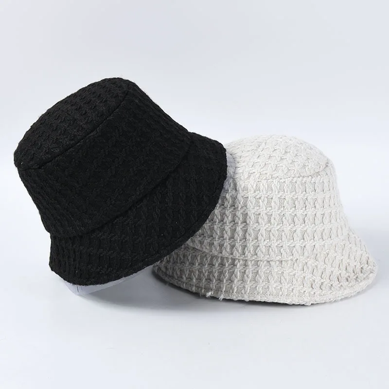 USPOP New Women bucket hats simple fashion white black hat female tweed bucket hat thick warm winter hats