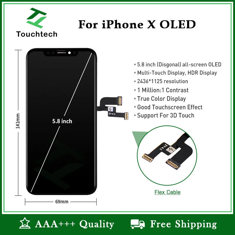 Высокое качество AAA+++ для iPhone X OLED экран Замена Pantalla OEM ЖК-дисплей с 3D сенсорный дигитайзер сборка без битых пикселей