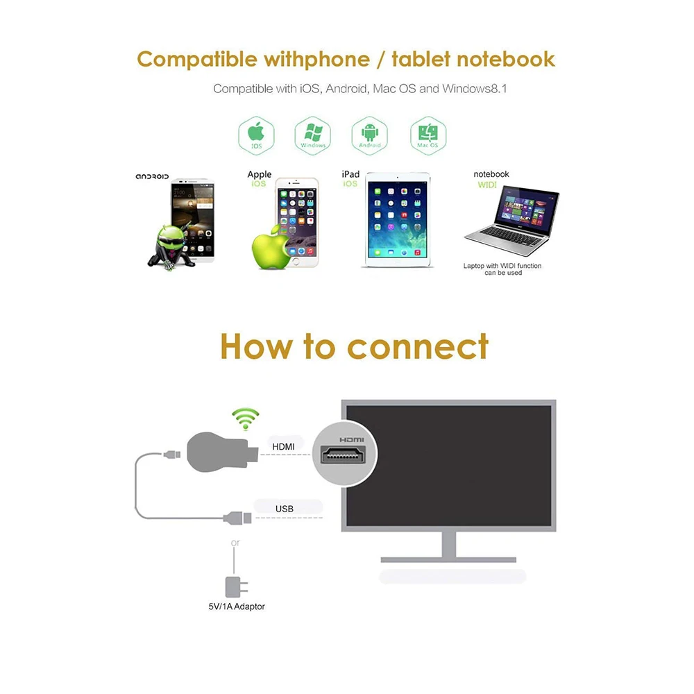 ТВ-палка Anycast M100 1080p 4K HDMI Miracast DLNA Airplay Wi-Fi дисплей приемник ключ Поддержка Windows Andriod IOS