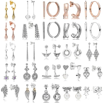 

NEW 100% 925 Sterling Silver Earrings For women Round Eardrop Sparkling Love Heart Ear Studs Charm Bead Fit Original DIY Dangler