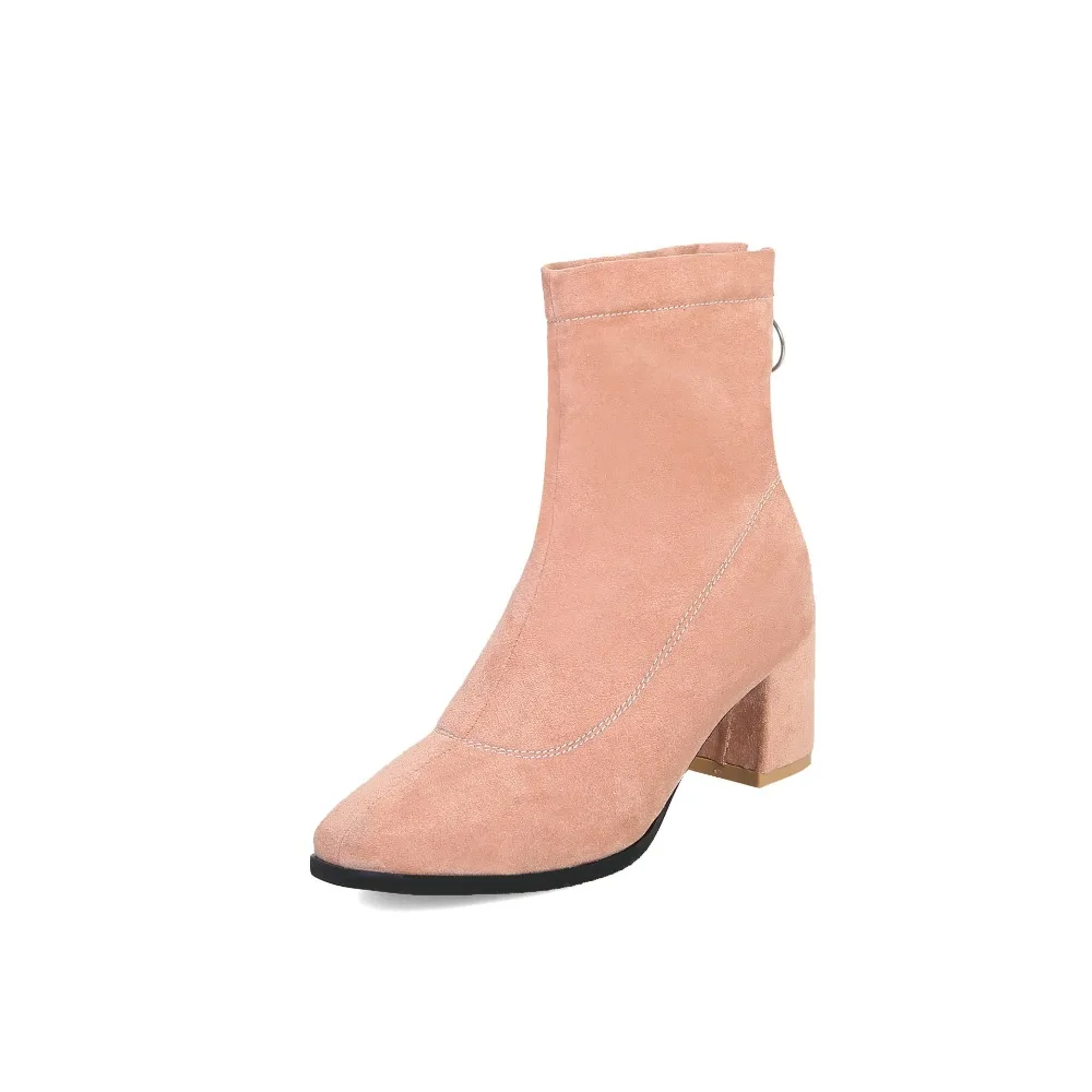 Новинка Осень-зима 2019 бархатные ботильоны на толстом высоком каблуке молнии с