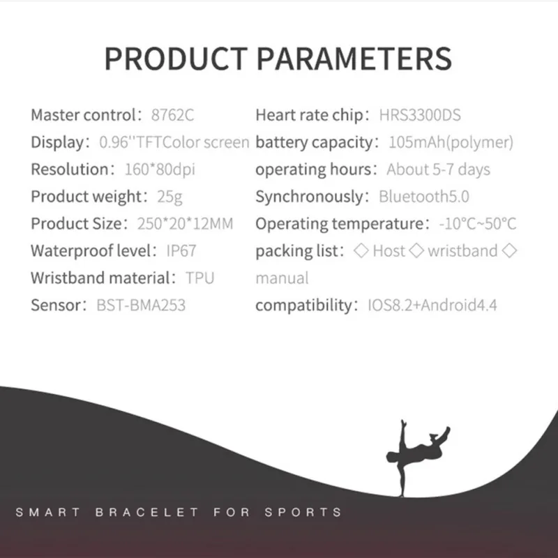 Bluetooth 5,0 умный Браслет Водонепроницаемый IP67 счетчик калорий Фитнес-браслет умные часы