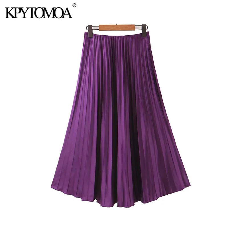 

Vintage Elegant Solid Pleated Midi Skirt Women 2020 Fashion A Line Elastic Waist Office Wear Female Skirts Casual Faldas Mujer