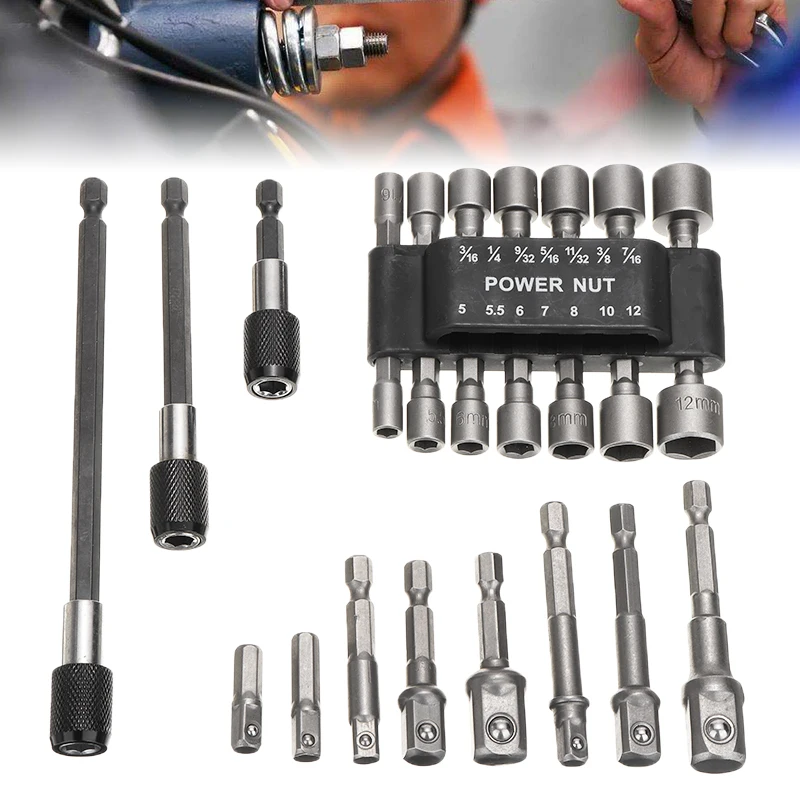 

Steel 3pcs Magnetic Drill Bit Extension Hex Shank Drill Bit Set With 8pcs Socket Adapter Impact 14pcs Socket Wrench Screw