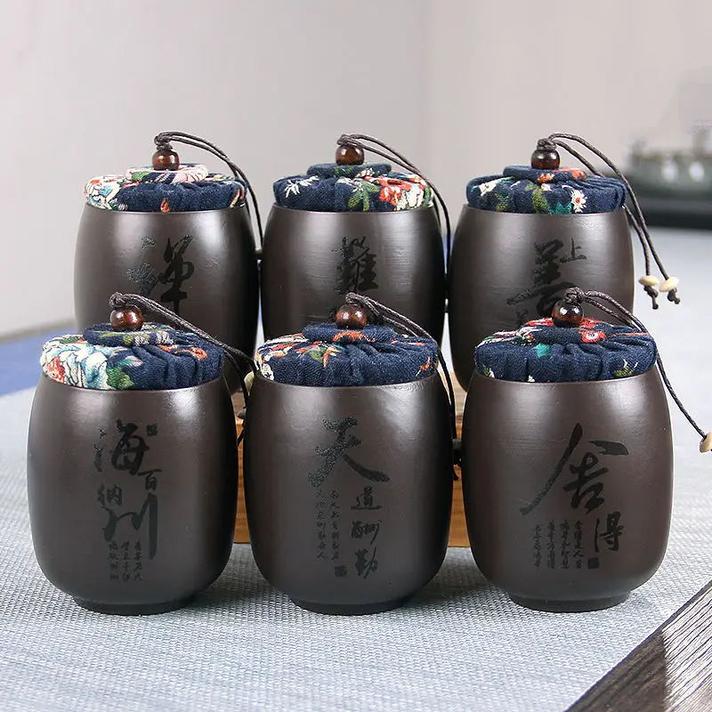 

Retro Style Purple Clay Tea Cans Small Container For Kitchen Food Organizer Candy Spices Sealed Box Tea Jars Tank Porcelain Pot