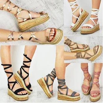 

2019 flat-bottomed sandals women's shoes all-match raised Fishmouth women's shoes cross straps Roman shoes fashion