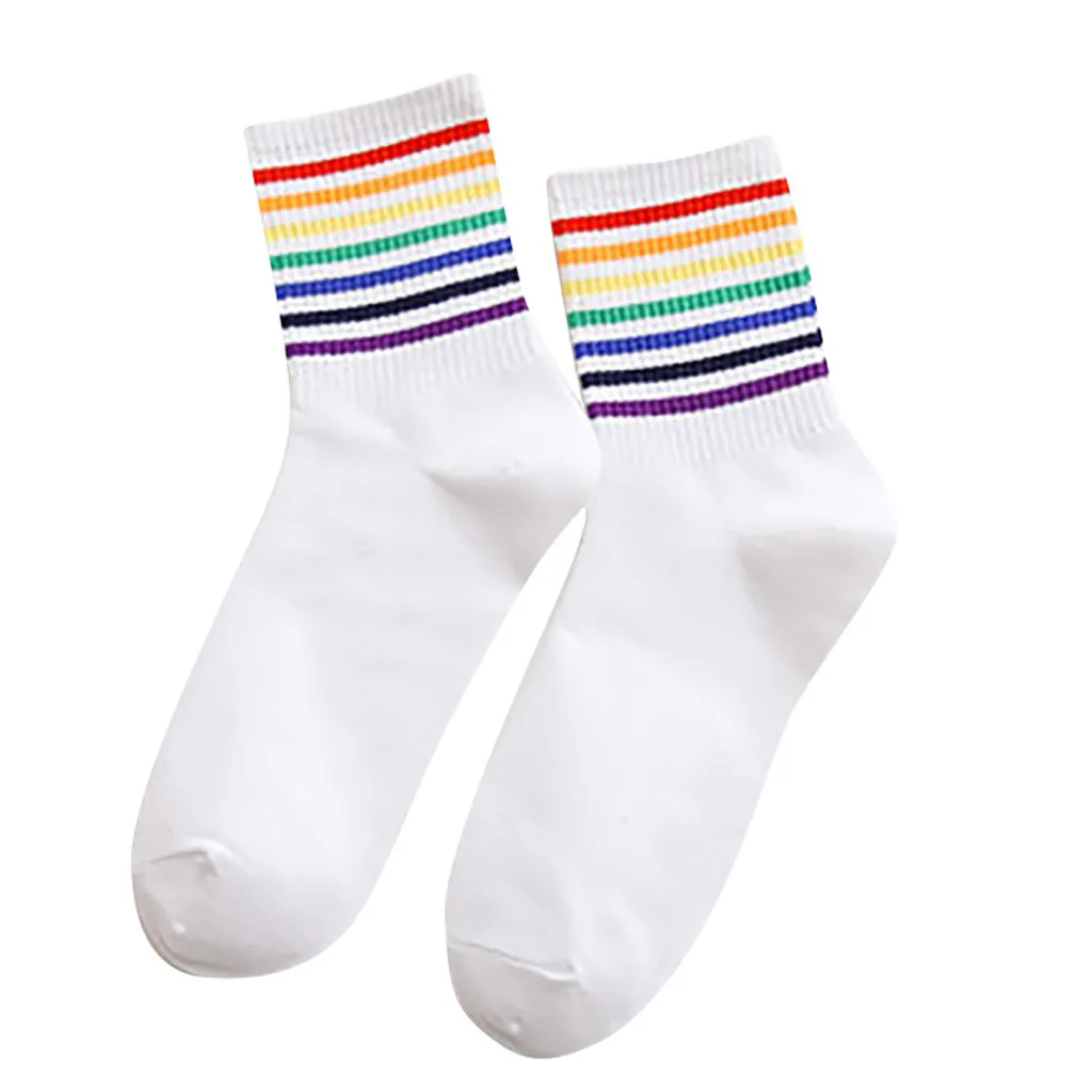 2 pairs of lovers wild rainbow striped cotton socks loaded deodorant sweat-absorbent warm casual sports office autumn winter new