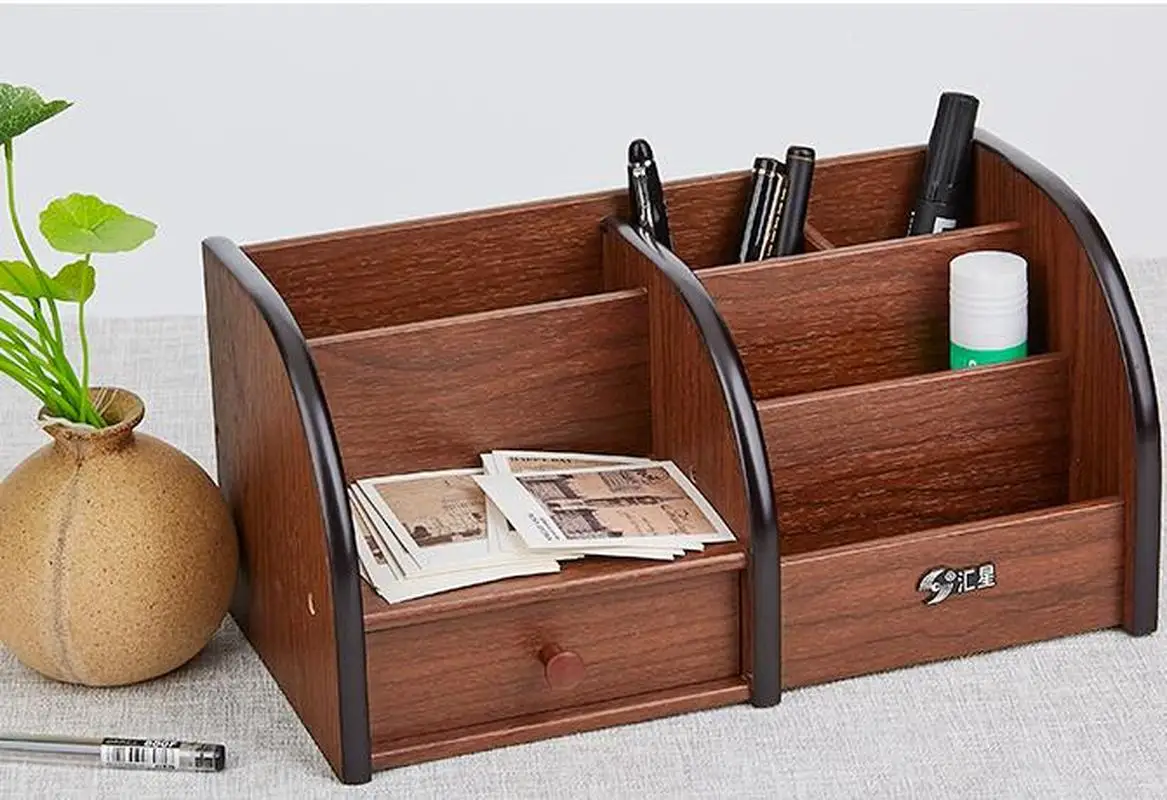  Multi-function Wooden Storage Box Desktop Organizer Remote Controller Holder Stationery Pen holder 