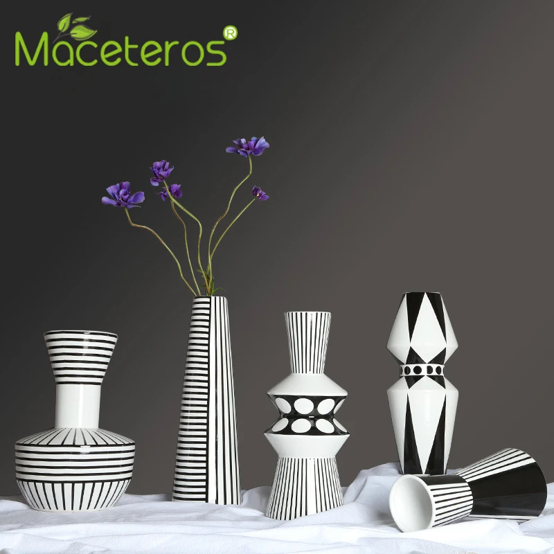 

New Modern Simple Geometric Black And White Ceramic Vase Gardening Creative Crafts Green Plants Potted Home Decoration Supplies