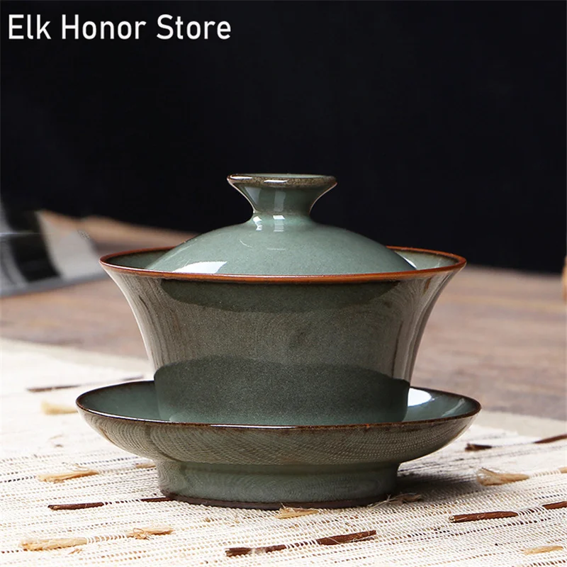 

150ml Vintage Handmade Kiln Fambe GaiWan Iron Celadon Porcelain Kung Fu Tea Tea Cover Bowl Sopera Travel Tea Set Birthday Gifts
