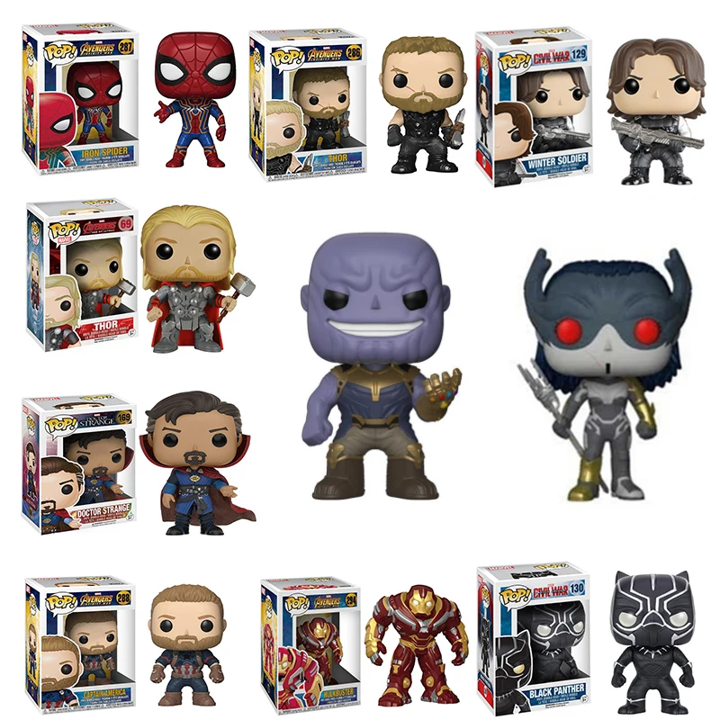 Funko pop Marvel Мстители танос Железный человек паук Капитан Америка Тор Черная Вдова Виниловая фигурка детский подарок