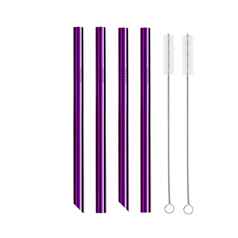 4pcs-purple 4 шт Экстра широкие 12 мм соломинки многоразовые из нержавеющей стали соломинки с чистящей щеткой Yerba mate Пузырьковые чайные соломинки для напитков - Цвет: 4pcs-purple
