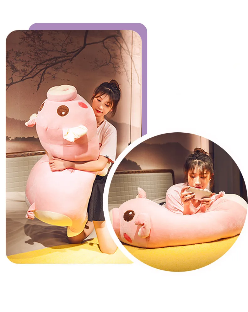 kawaii creative pig plush pillow giant fat piggy pillow long cushion sleeping holding doll super soft 43inch 110cm DY50745 (4)