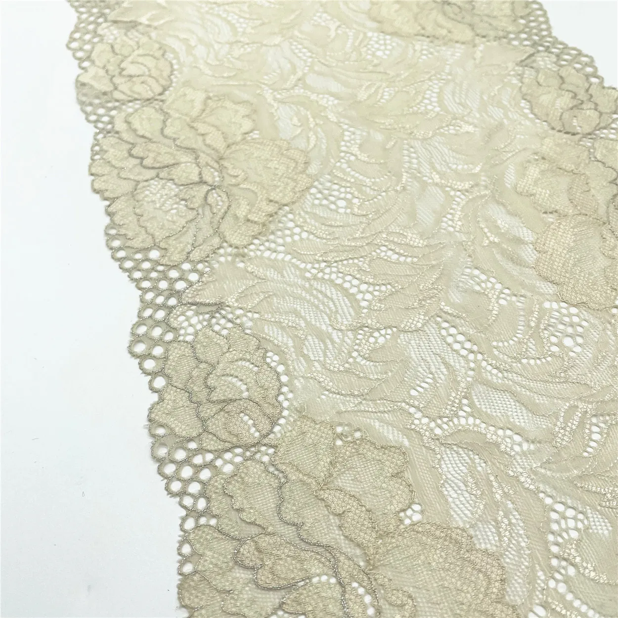 3y/lot Width 21cm Cream Silver Elastic Stretch Lace Trims Shiny Skirt Hem For Clothing Accessories Dress Sewing Applique Costume 4