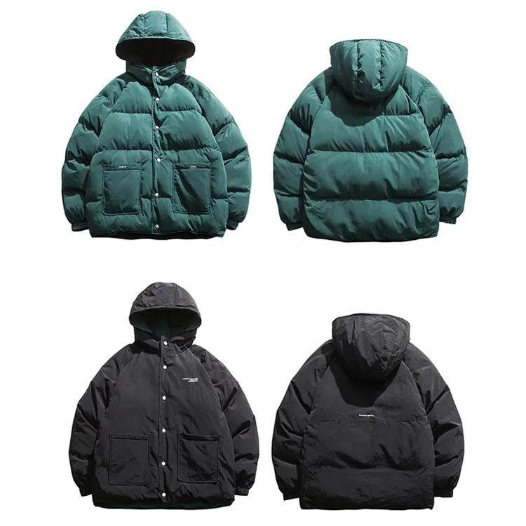 Уличная одежда, Двусторонняя куртка в стиле хип-хоп, парка, Мужская стеганая куртка, ветровка, Harajuku, пуховое пальто, теплая верхняя одежда с капюшоном, свободная, Новинка - Цвет: Green-Black
