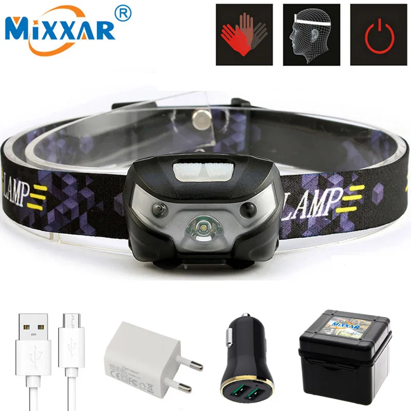 

LED headlamp body Motion sense mini head lamp USB Rechargeable Waterproof headlight 3 modes torch lantern for outdoor camping