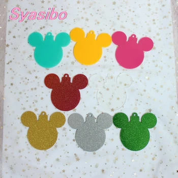 Ceny 101mm Akrylowe Boże Narodzenie Głowa Myszy Tagi Ozdoby świąteczne Monogram Mysz Drzewo Tagi Wyczyść Brokat Wycinanka Laserowa 4inches-AC1035