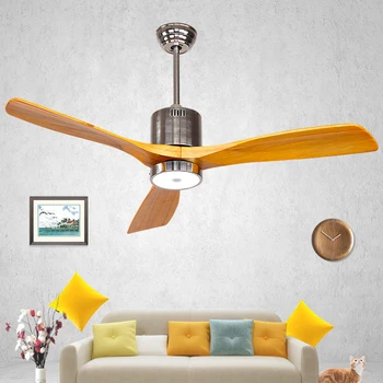 

52Inch LED Wood Ceiling Fans lamp for Living Room 220V Retro Ceiling Fan With Lights Blades Cooling Remote Control Dimming Light