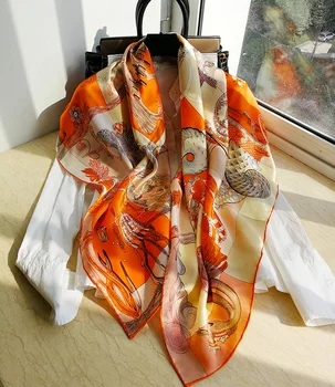 

Women's 100% Pure Silk 12mm Satin Printed Big Square Scarf Wrap Kerchief 108cm 42.5" WJ042