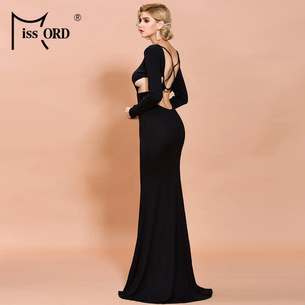 Missord, элегантное женское платье с длинным рукавом и открытой спиной, длина в пол, для вечеринок, одноцветное, облегающее, женское макси платье, FT3551
