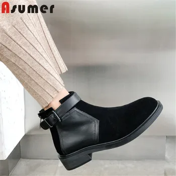 

ASUMER Size 34-44 New cow suede leather ankle boots high quality buckle zipper square low heel autumn winter shoes fahion botas