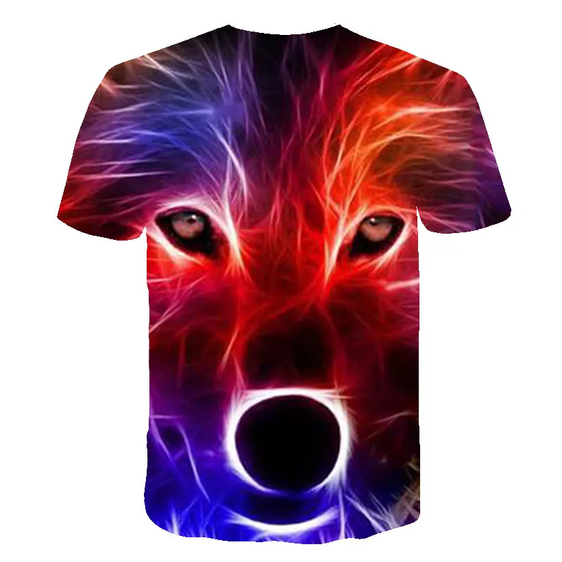 new men's 3D wolf head print men's t-shirt hip hop fashion casual cotton t-shirt tee black white S-6XL