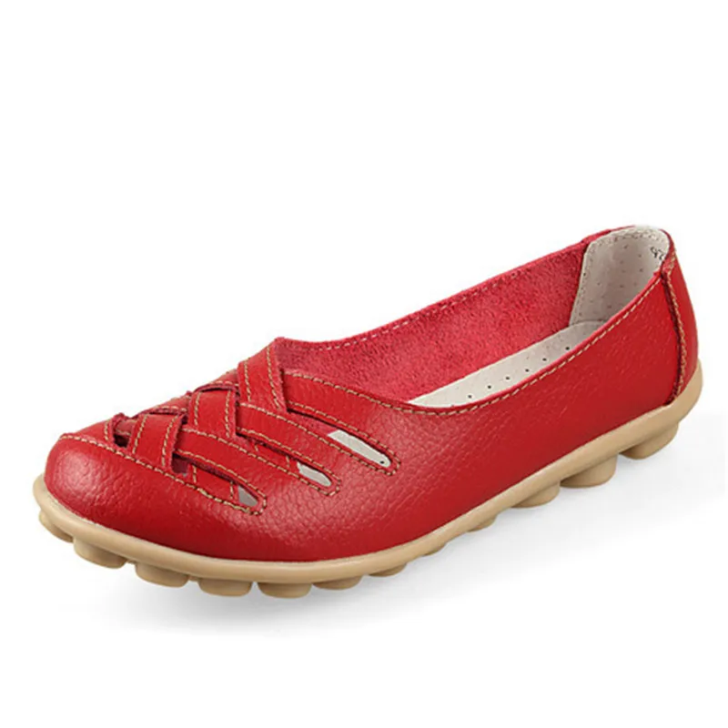 Женская кожаная обувь на плоской подошве; женская обувь из натуральной коровьей кожи на плоской подошве с подошвой дихотомант; женская повседневная обувь для медсестер и водителей CQY-1199 - Цвет: RED
