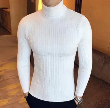 

2019 Men's Autumn and Winter Solid Color Fashion Twist Knit Turtleneck Sweater Bottoming Shirt Men's Sweater