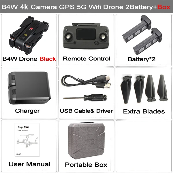 MJX B4W GPS RC Drone With Real 4K HD Camera Quadcopter Anti-shake Optical Flow Brushless 5G WIFI FPV Foldable Helicopter 1.6KM - Цвет: B4W Black 4K 2B Case