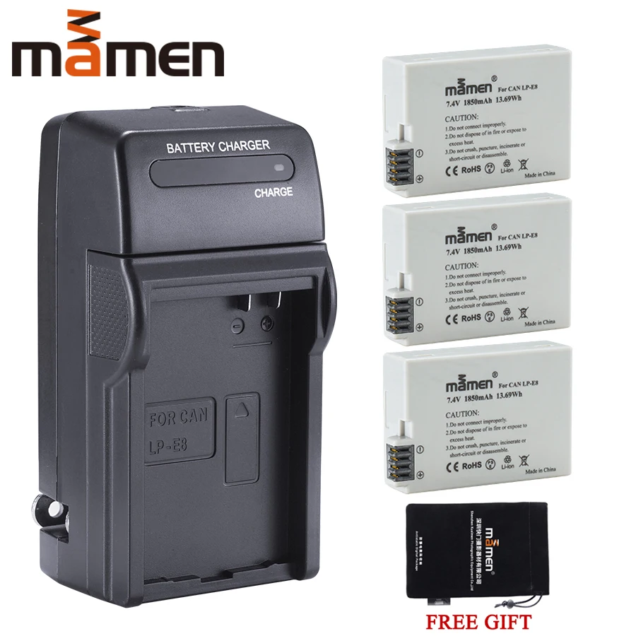 Mamen 3 шт. LP-E8 LP E8 LPE8 батарея для цифровой камеры+ настенный одинарный комплект зарядного устройства для Canon EOS 5D 700D 50D 600D 650 Rebel T5i T3i