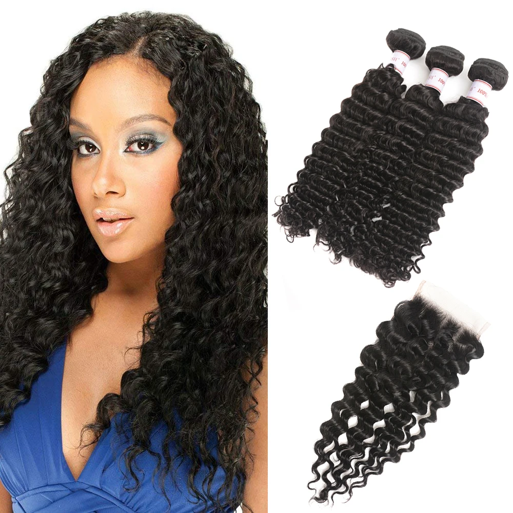 MSH волосы бразильские 3 пучка глубокая волна не Remy натуральные черные