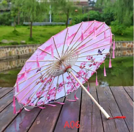 Шелковый тканевый кружевной зонтик женский костюм реквизит для фотосессии зонтик с кисточками Китайский классический зонтик с масляной бумагой - Цвет: peach A