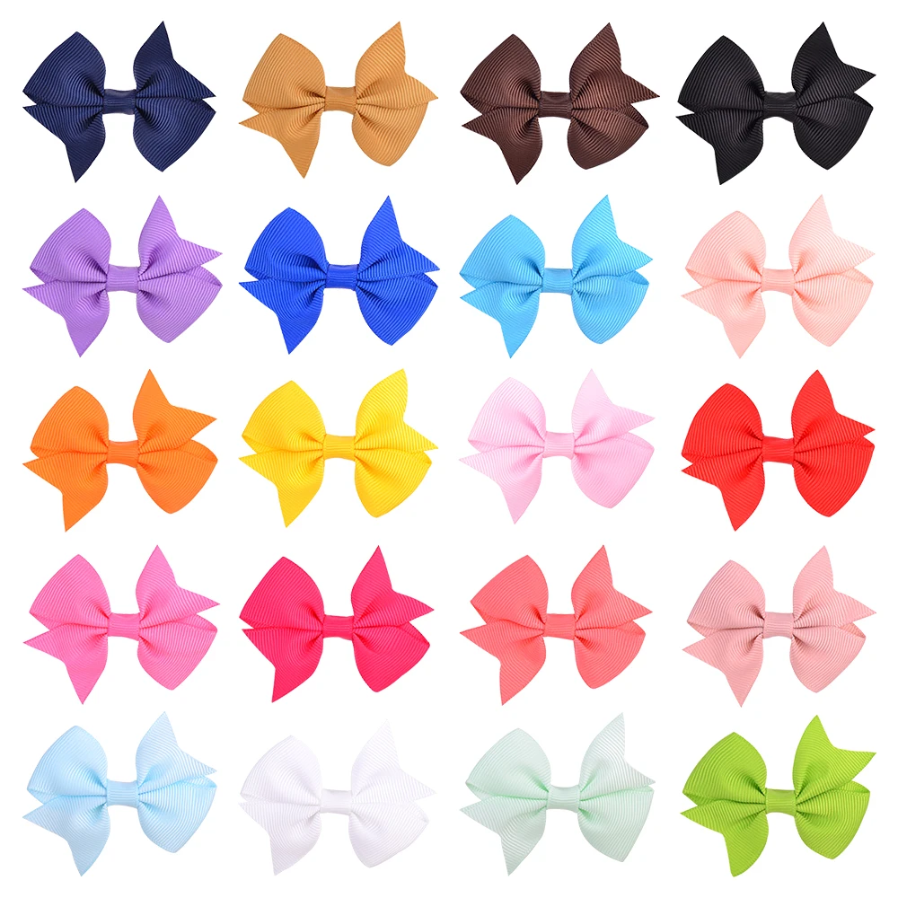 20 шт./лот одноцветные ленты банты маленькие заколки для волос маленьких девочек