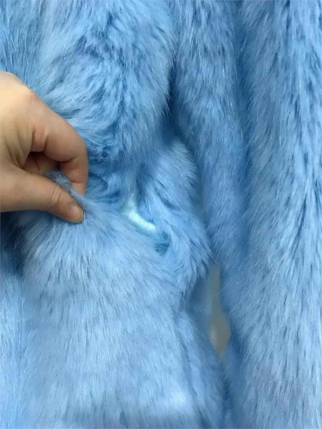 Sunimperial light blue shaggy women faux fur jacket mid length coat