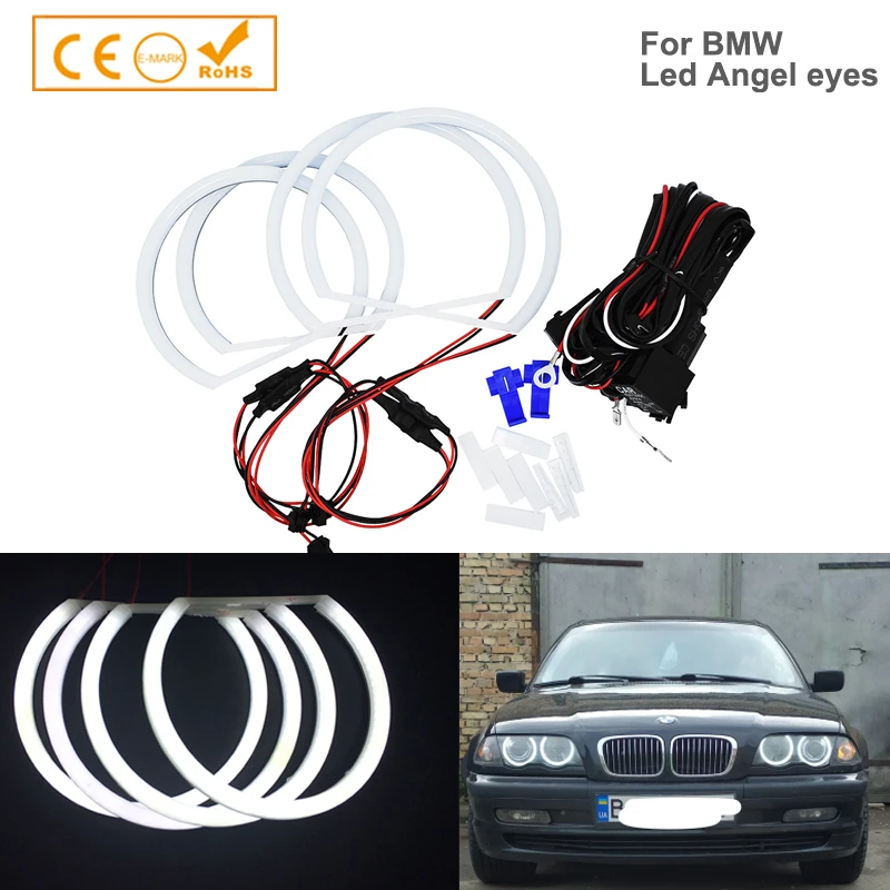DXXLED 131 146 LED Angel Eyes Halo Ring Lighting Kit Compatible Daytime Running Lights White And Turn Signals Amber For BMW E46 3 Series Non Xenon Headlights Trims, 131x2 And 146x2