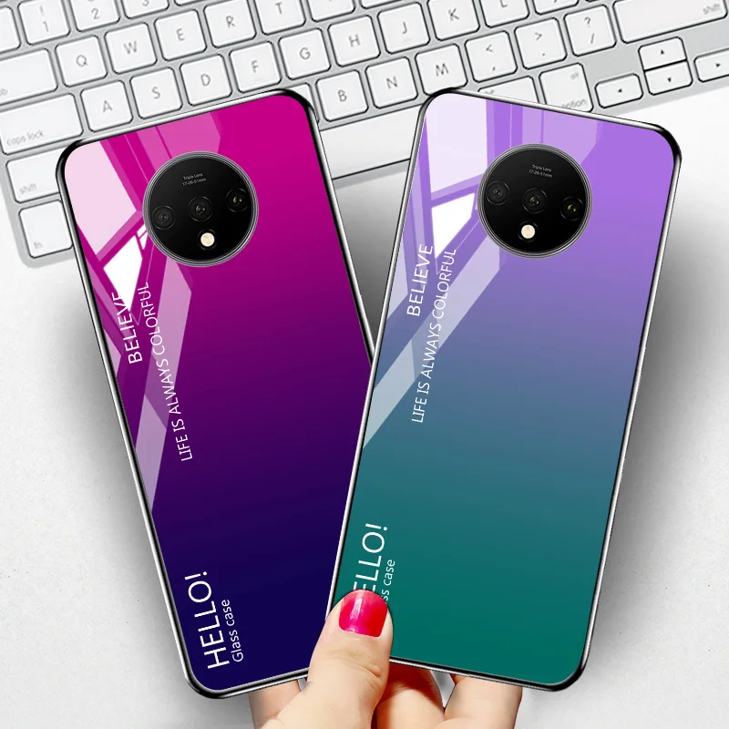 

Ojeleye Gradient Tempered Glass Case For Onplus 7T Case Coque Cover For Oneplus 7 7T Pro Phone Cases Cover Protective Fundas
