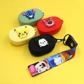 

For Xiaomi Redmi Mi AIRDOTS Bluetooth Wireless Headset Protective Shell Cute Cartoon Lanyard Silicone Case