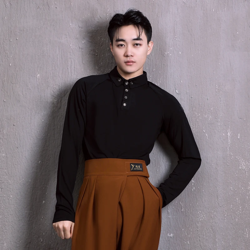 

Latin Dance Tops Male Modern Dancewear Ballroom Practice Wear Stage Costume Long Sleeve Samba Dancewear Salsa Shirts JL3975