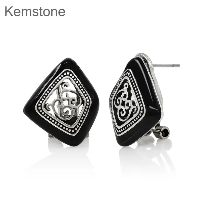 Женские серьги гвоздики с эмалью Kemstone розовое золото серебристый цвет