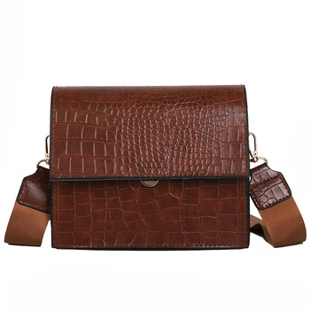 

Alligator Pattern Pu Leather Vintage Women's Messenger Bags Shoulder Bag Women Minimalist Crossbody Bag Lady Wide Strap