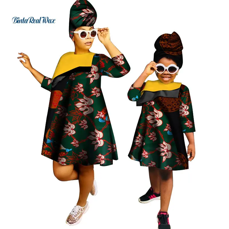 African Clothes Ankara Print Dresses for Women Girls Bazin Riche Mom and Daughter Clothes Dashiki African Design Clothing WYQ266