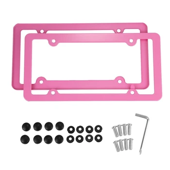 

Pink Aluminum alloy License Plate Frame 2 Pieces with Screw Caps 4 Holes