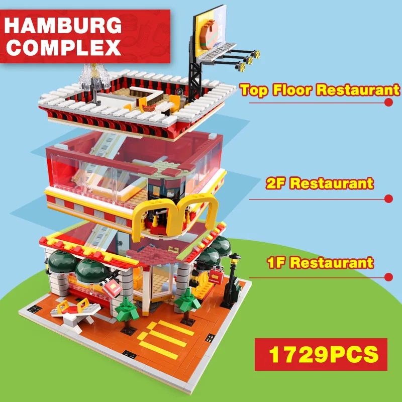 Yeshin City Series SD6901 Mini Street View MOC 4 в 1 светодиодный McDonaldss Ресторан Дом модель строительные блоки кирпичи игрушки
