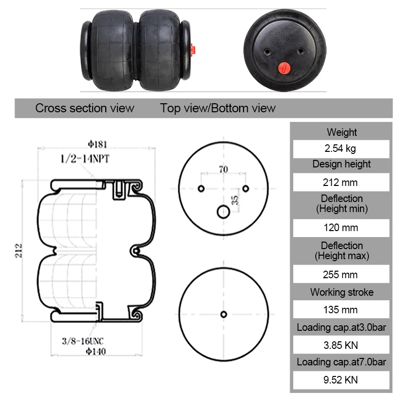 thumbnail image 2 of 2500 Lbs Double Air Bag Suspension - 1/2 NPT Port For Heavy Duty Truck Applications 2 of 12