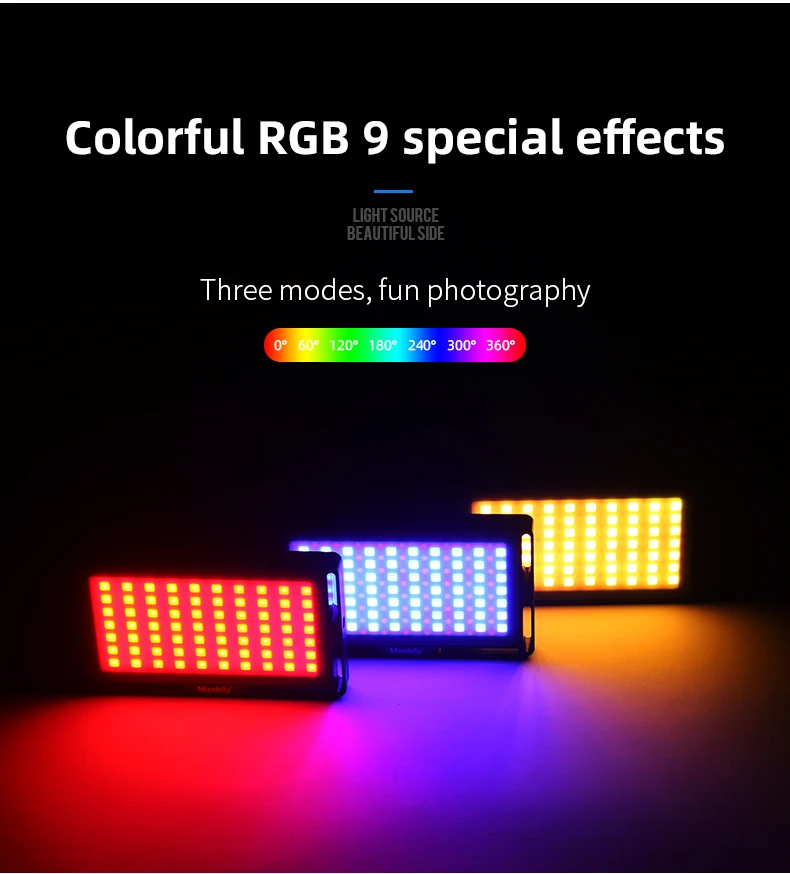 

Manbily MFL-08 RGB LED Light 2500K-8500K Lamp Dimmable SCENE Studio Video Vlog Photography Lighting for Youtube DSLR Camera
