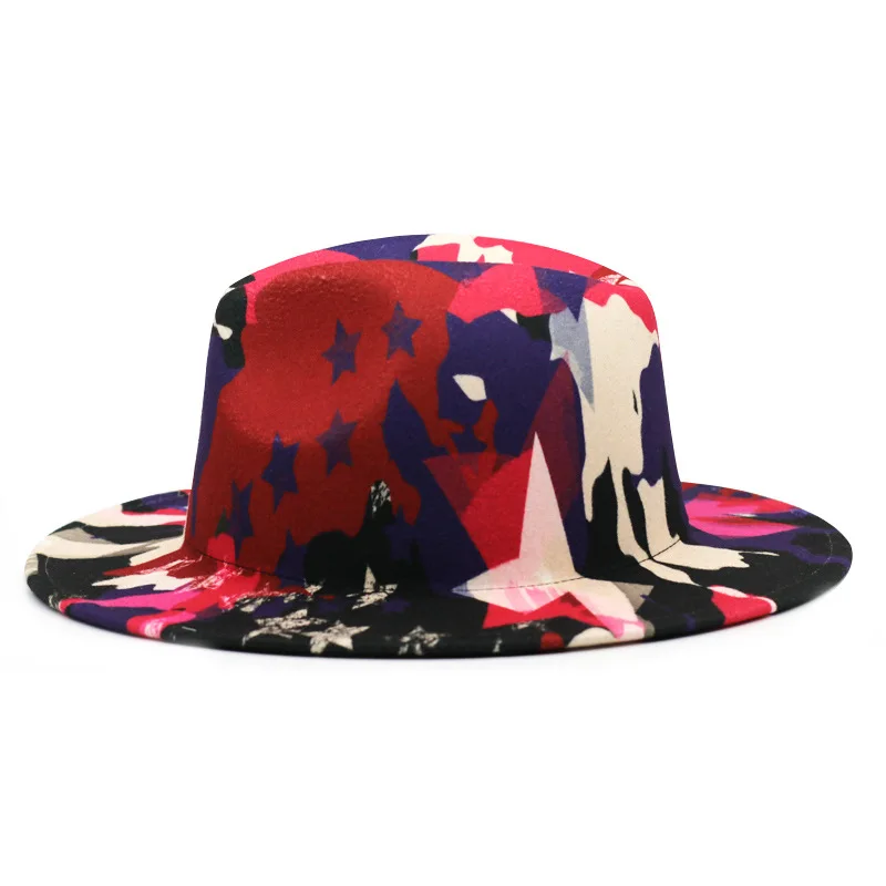 bulk price fedora hat for women Tie dyed hat   3d painted felt hat party hat model photo wide brim panama cap unisex cap trilbies