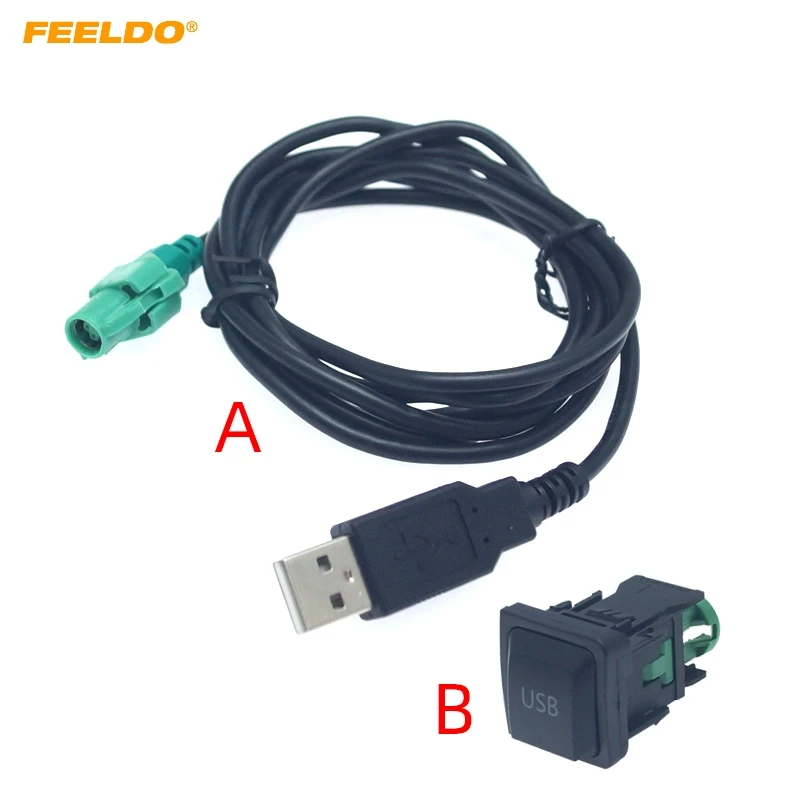 FEELDO Car Radio CD Player 145cm USB Audio Cable Adapter with Switch Button for Volkswagen USB Wire Cable AB 